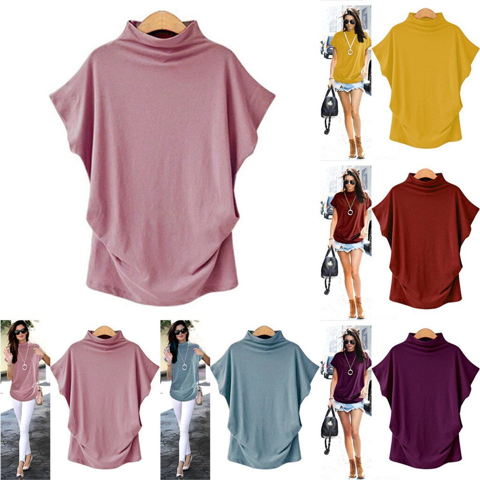T-Shirt Turtleneck Cotton Broadcloth Short Sleeve - Easy Pickins Store
