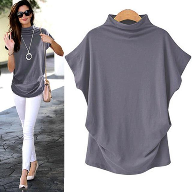 T-Shirt Turtleneck Cotton Broadcloth Short Sleeve - Easy Pickins Store