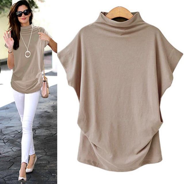 T-Shirt Turtleneck Cotton Broadcloth Short Sleeve - Easy Pickins Store