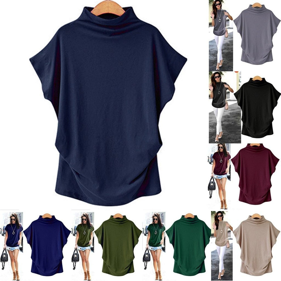 T-Shirt Turtleneck Cotton Broadcloth Short Sleeve - Easy Pickins Store
