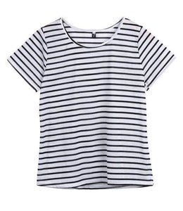 T-Shirts Black White Stripe Short Sleeve O Neck Stripe Loose Tee - Easy Pickins Store