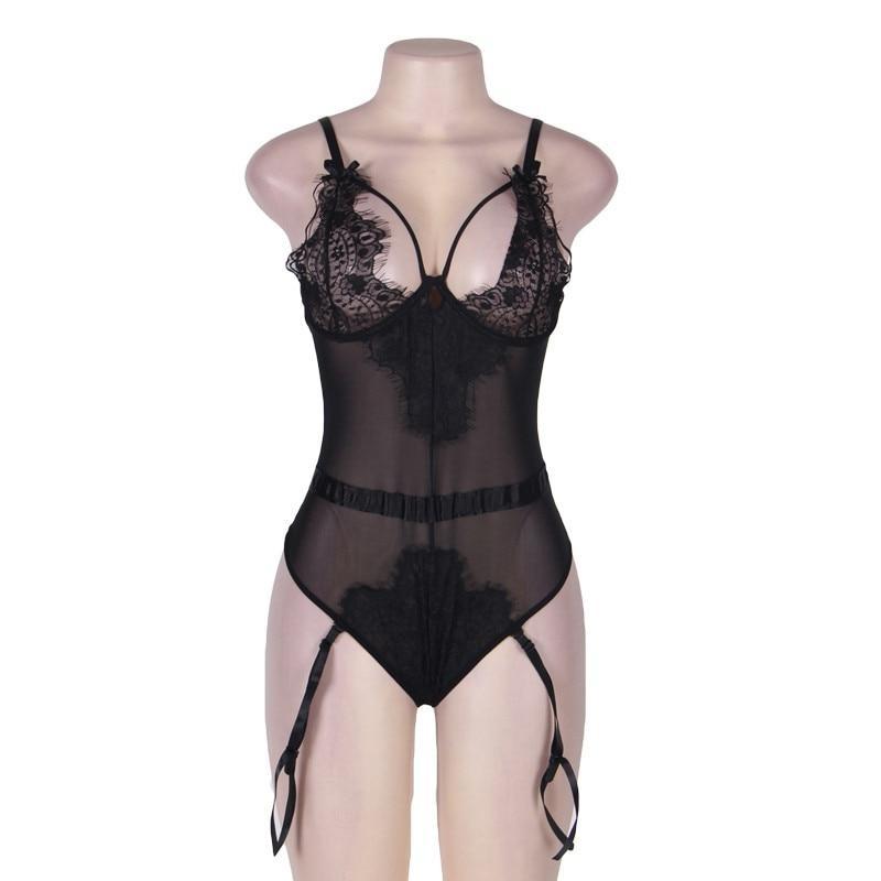 Teddy Sheer Mesh Bodysuit Lace Rompers - Easy Pickins Store