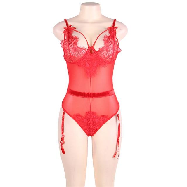 Teddy Sheer Mesh Bodysuit Lace Rompers - Easy Pickins Store