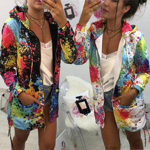 Thin Multi-color Hooded Zipper Pocket Long Jacket - Easy Pickins Store