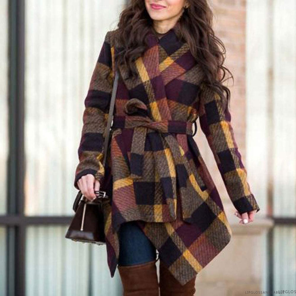 Turn Down Shawl Collar Earth Tone Wool Blend Coat - Easy Pickins Store