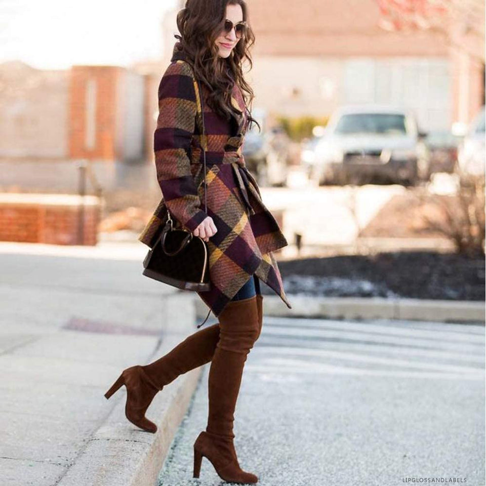 Turn Down Shawl Collar Earth Tone Wool Blend Coat - Easy Pickins Store