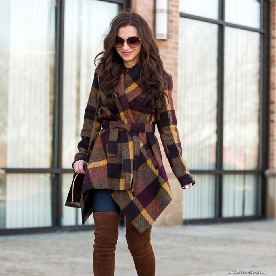 Turn Down Shawl Collar Earth Tone Wool Blend Coat - Easy Pickins Store