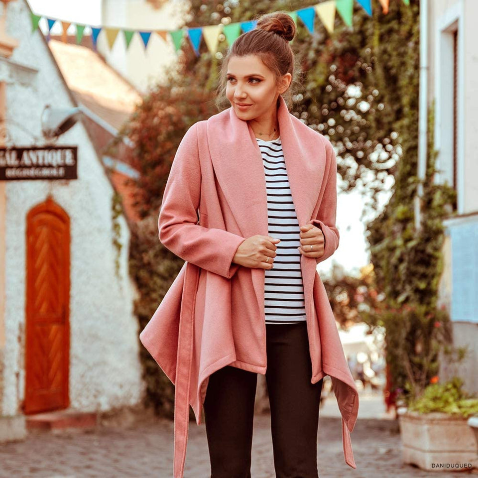 Turn Down Shawl Collar Earth Tone Wool Blend Coat - Easy Pickins Store