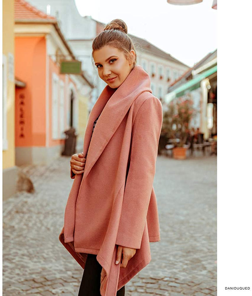 Turn Down Shawl Collar Earth Tone Wool Blend Coat - Easy Pickins Store