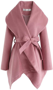 Turn Down Shawl Collar Earth Tone Wool Blend Coat - Easy Pickins Store