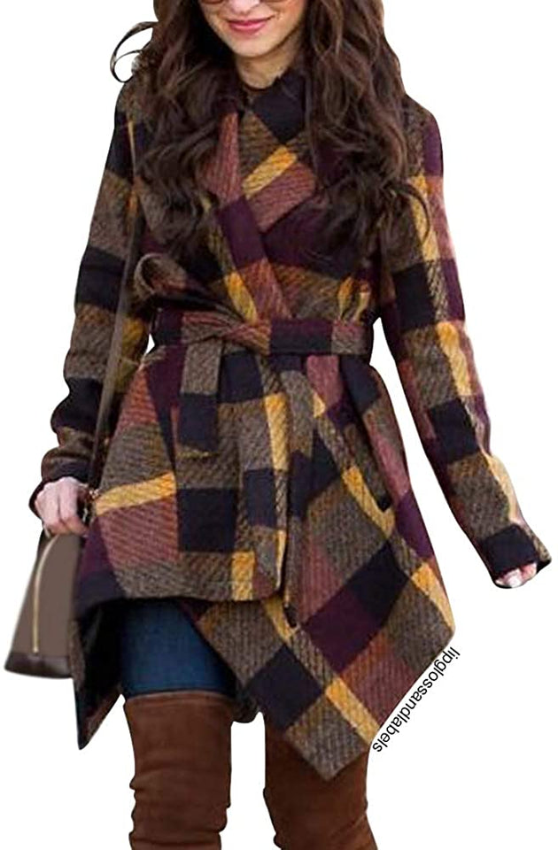 Turn Down Shawl Collar Earth Tone Wool Blend Coat - Easy Pickins Store
