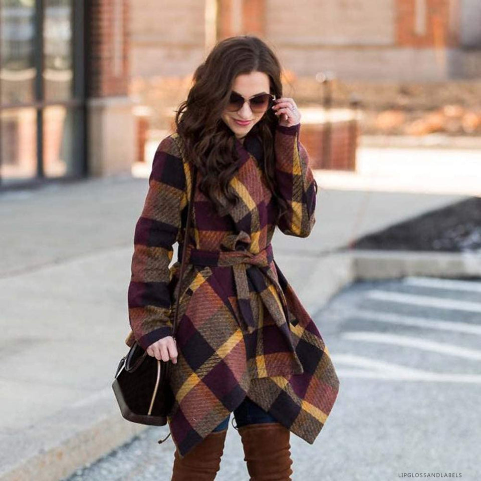 Turn Down Shawl Collar Earth Tone Wool Blend Coat - Easy Pickins Store