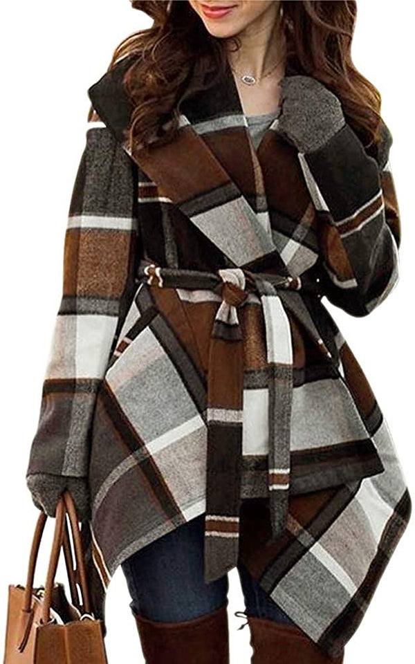 Turn Down Shawl Collar Earth Tone Wool Blend Coat - Easy Pickins Store