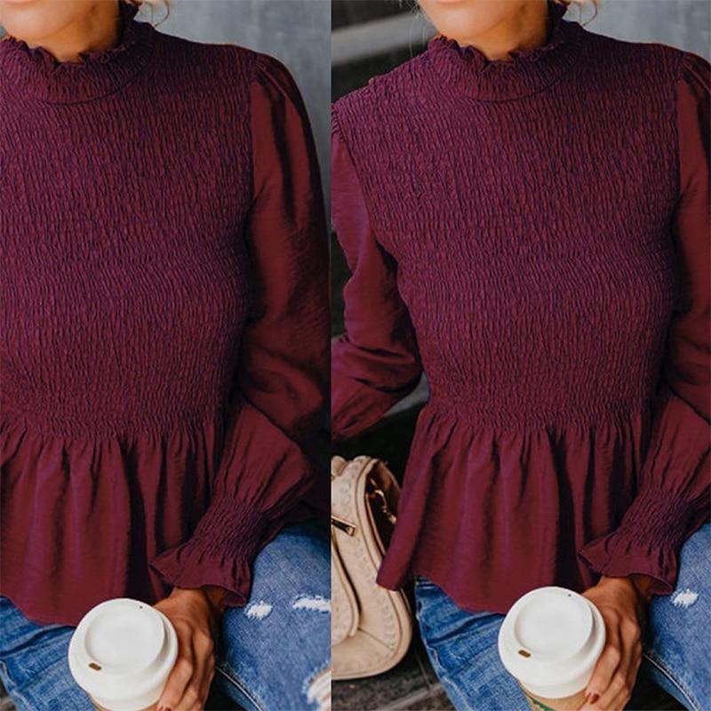 Turtleneck Flared Long Sleeve Ruffles Sweet Elegant Woman Blouse - Easy Pickins Store
