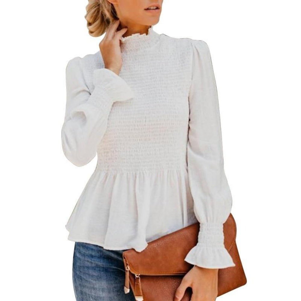 Turtleneck Flared Long Sleeve Ruffles Sweet Elegant Woman Blouse - Easy Pickins Store