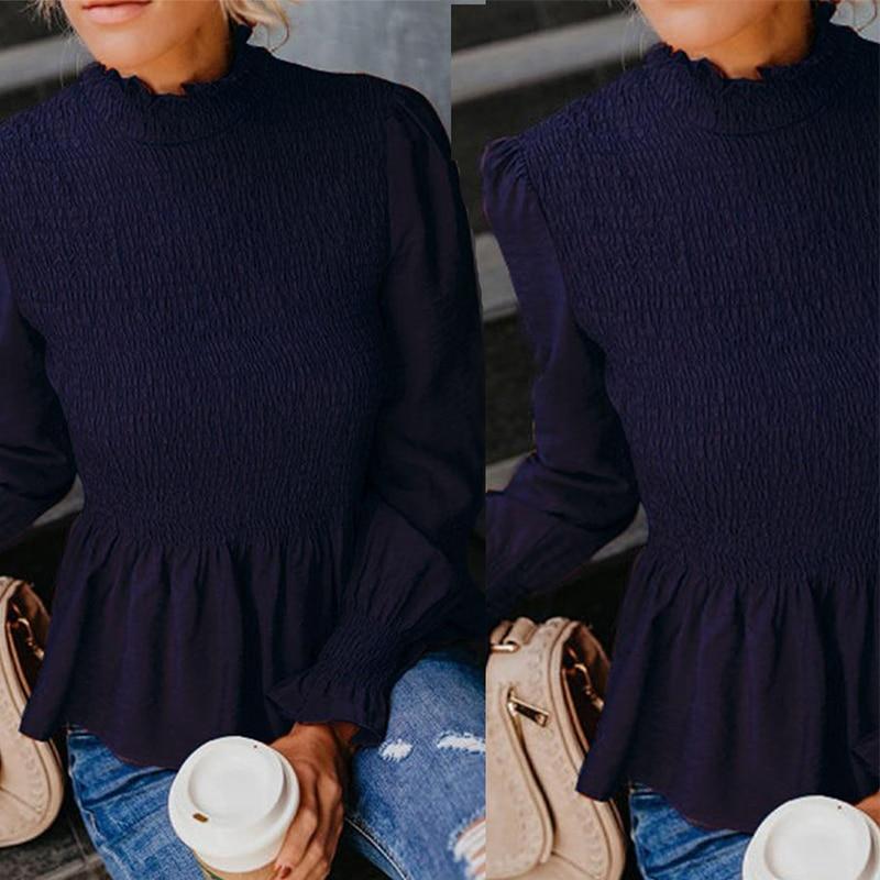 Turtleneck Flared Long Sleeve Ruffles Sweet Elegant Woman Blouse - Easy Pickins Store
