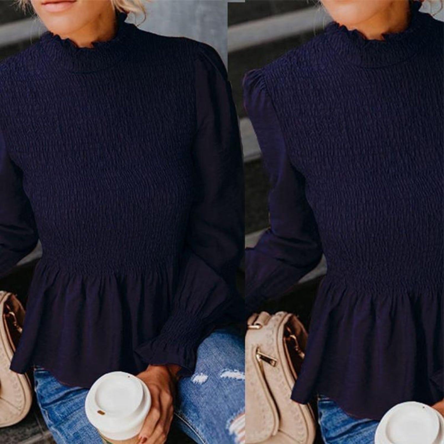 Turtleneck Flared Long Sleeve Ruffles Sweet Elegant Woman Blouse - Easy Pickins Store