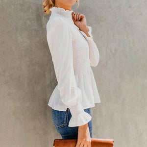 Turtleneck Flared Sleeve Ruffles Modified Sweet Beauty Elegant Woman Blouse Long Sleeve - Easy Pickins Store