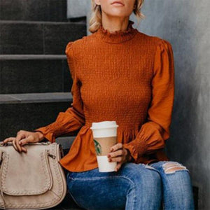 Turtleneck Flared Sleeve Ruffles Modified Sweet Beauty Elegant Woman Blouse Long Sleeve - Easy Pickins Store