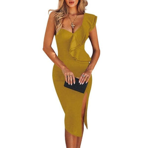 One Shoulder Bandage Dress Elegant Ruffles - Easy Pickins Store