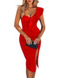 One Shoulder Bandage Dress Elegant Ruffles - Easy Pickins Store