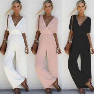 V Neck Loose Bodysuits Jumpsuits Short Sleeve - Easy Pickins Store