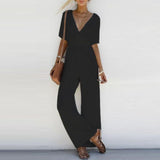 V Neck Loose Bodysuits Jumpsuits Short Sleeve - Easy Pickins Store