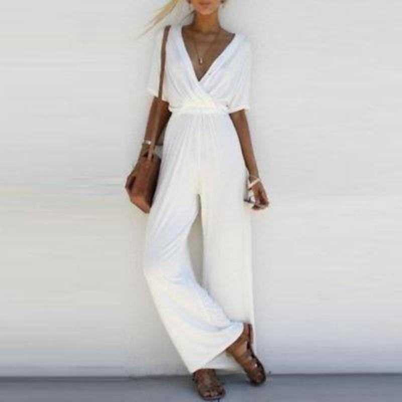 V Neck Loose Bodysuits Jumpsuits Short Sleeve - Easy Pickins Store