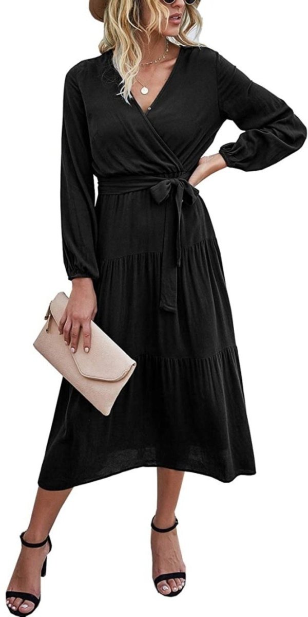 V Neck Wrap Floral Short Sleeve Split Belted Beach Long Dress - Easy Pickins Store