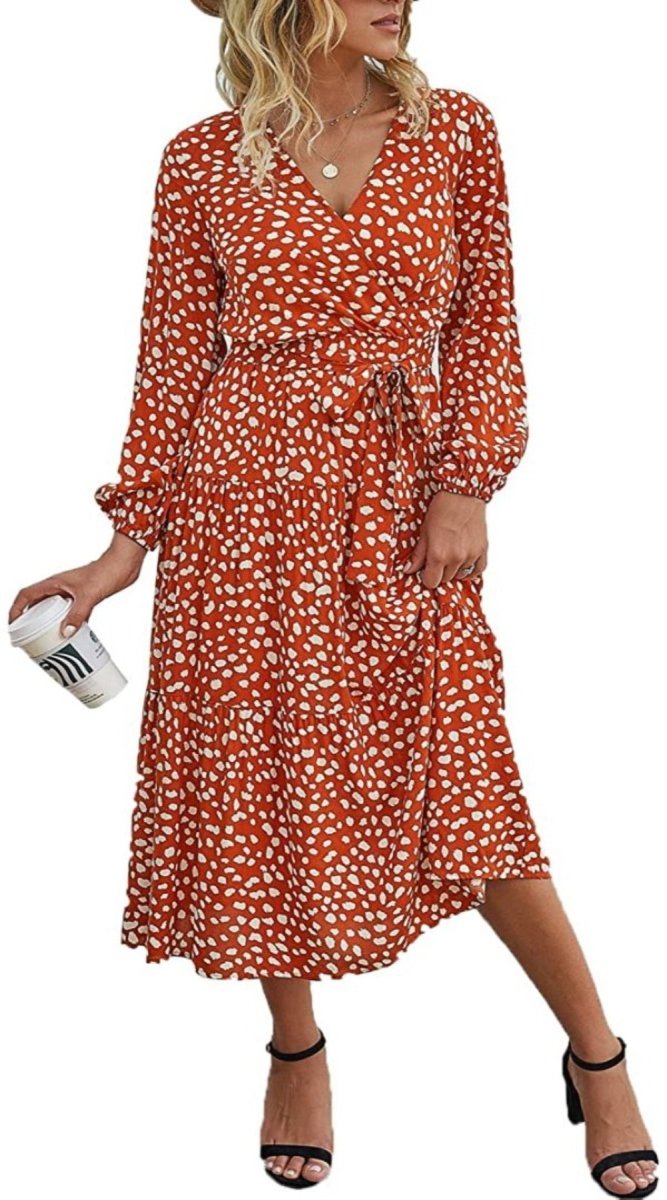 V Neck Wrap Floral Short Sleeve Split Belted Beach Long Dress - Easy Pickins Store