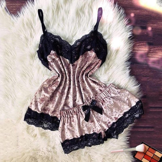 Velvet Sleepwear Pajama Set Top and Shorts - Easy Pickins Store