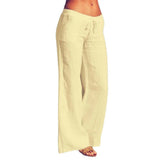 Vintage Linen Pants Long Casual Loose Wide Leg Pants Elastic Waist - Easy Pickins Store