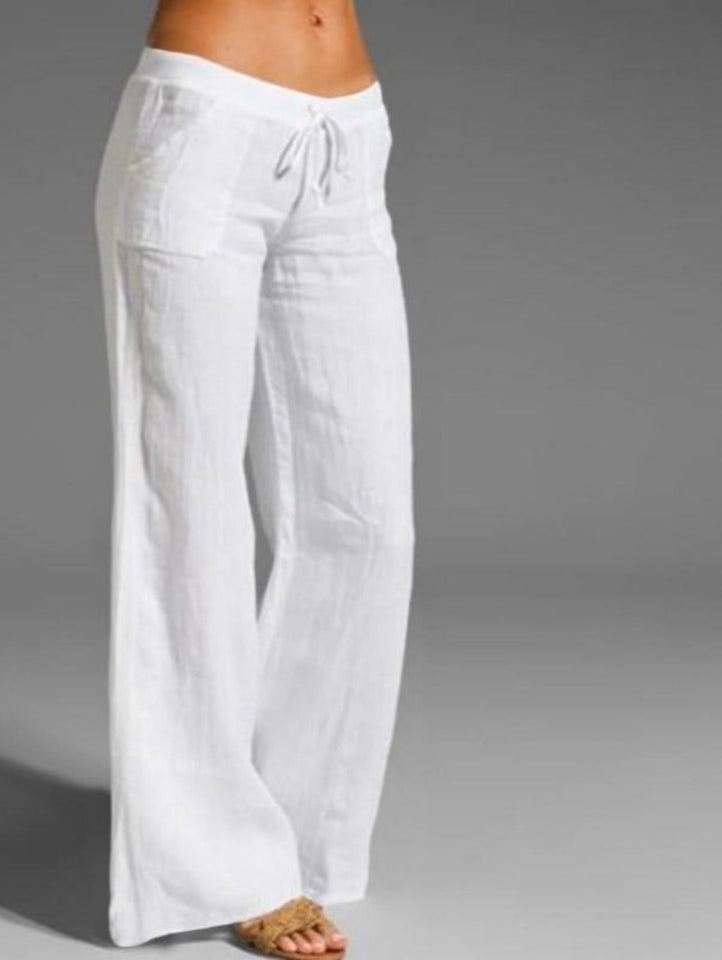 Vintage Linen Pants Long Casual Loose Wide Leg Pants Elastic Waist - Easy Pickins Store