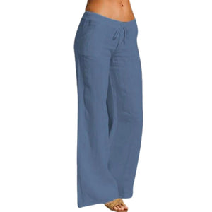 Vintage Linen Pants Long Casual Loose Wide Leg Pants Elastic Waist - Easy Pickins Store