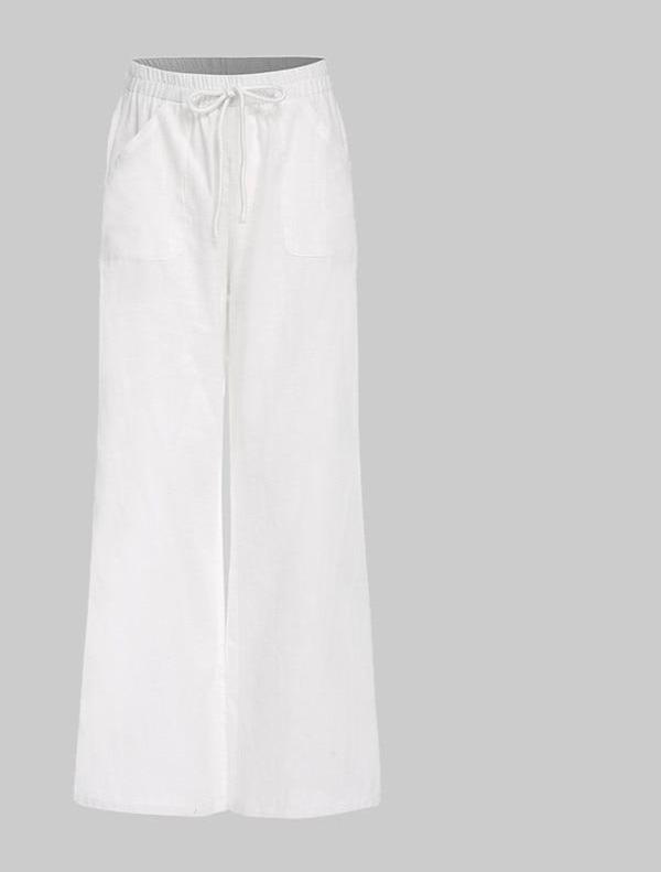 Vintage Linen Pants Long Casual Loose Wide Leg Pants Elastic Waist - Easy Pickins Store