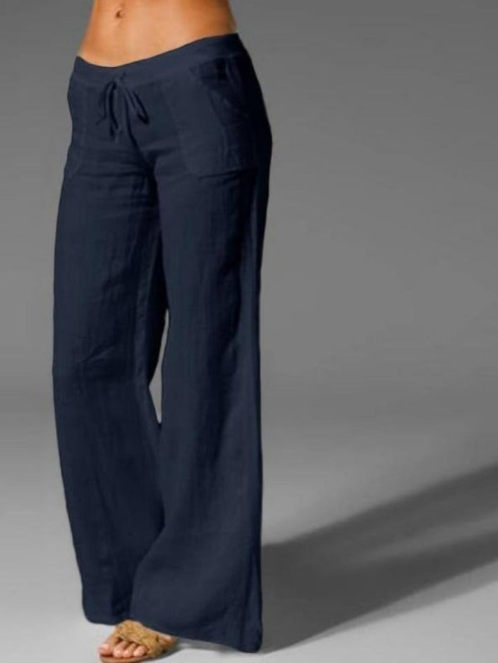 Vintage Linen Pants Long Casual Loose Wide Leg Pants Elastic Waist - Easy Pickins Store
