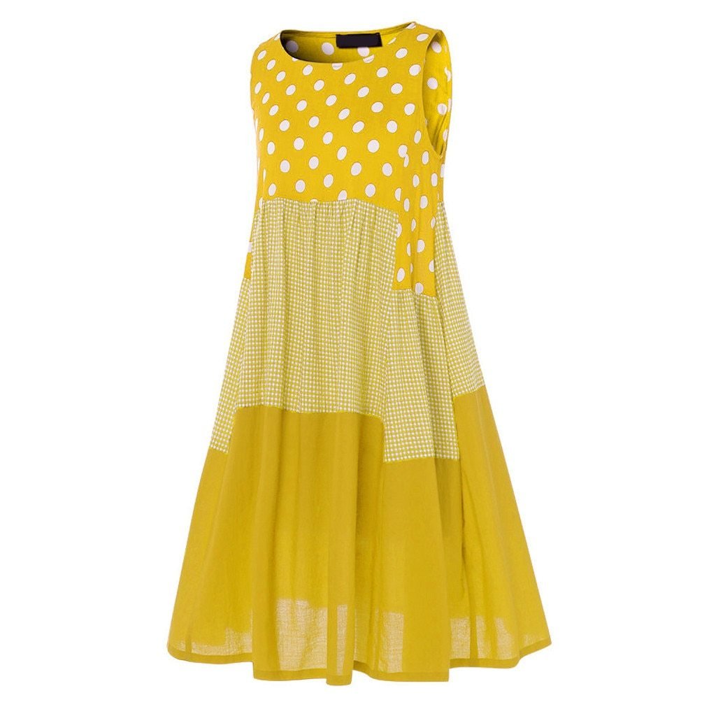 Vintage Long Wave Point Sleeveless O Neck Dress - Easy Pickins Store