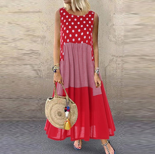 Vintage Long Wave Point Sleeveless O Neck Dress - Easy Pickins Store
