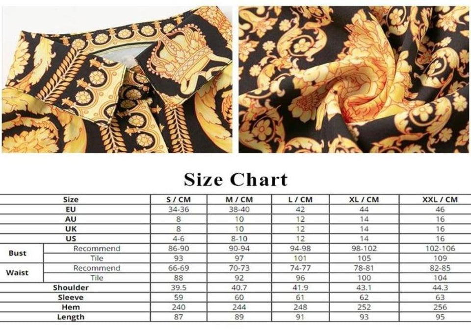 Vintage Print Gold Short Dress V Neck - Easy Pickins Store