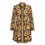 Vintage Print Gold Short Dress V Neck - Easy Pickins Store