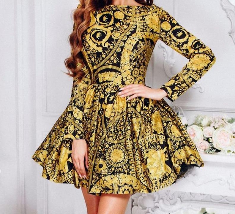 Vintage Short Dress Long Sleeve Gold Elegant - Easy Pickins Store