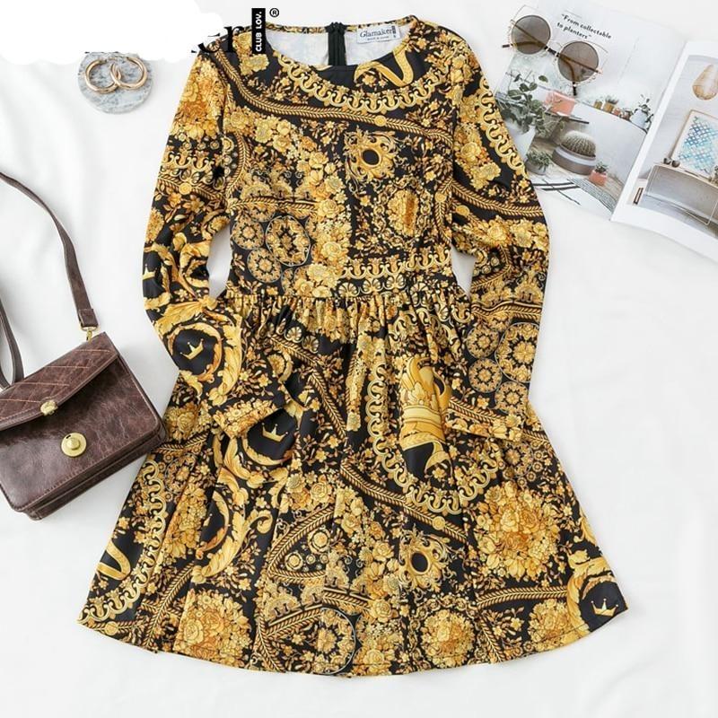Vintage Short Dress Long Sleeve Gold Elegant - Easy Pickins Store