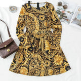 Vintage Short Dress Long Sleeve Gold Elegant - Easy Pickins Store