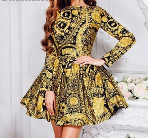 Vintage Short Dress Long Sleeve Gold Elegant - Easy Pickins Store