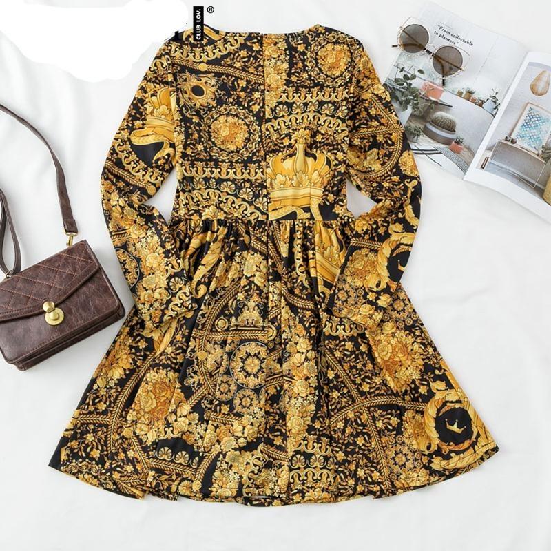 Vintage Short Dress Long Sleeve Gold Elegant - Easy Pickins Store