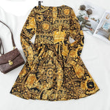 Vintage Short Dress Long Sleeve Gold Elegant - Easy Pickins Store