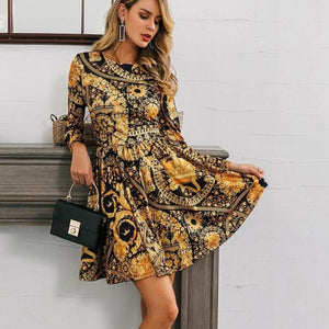 Vintage Short Dress Long Sleeve Gold Elegant - Easy Pickins Store