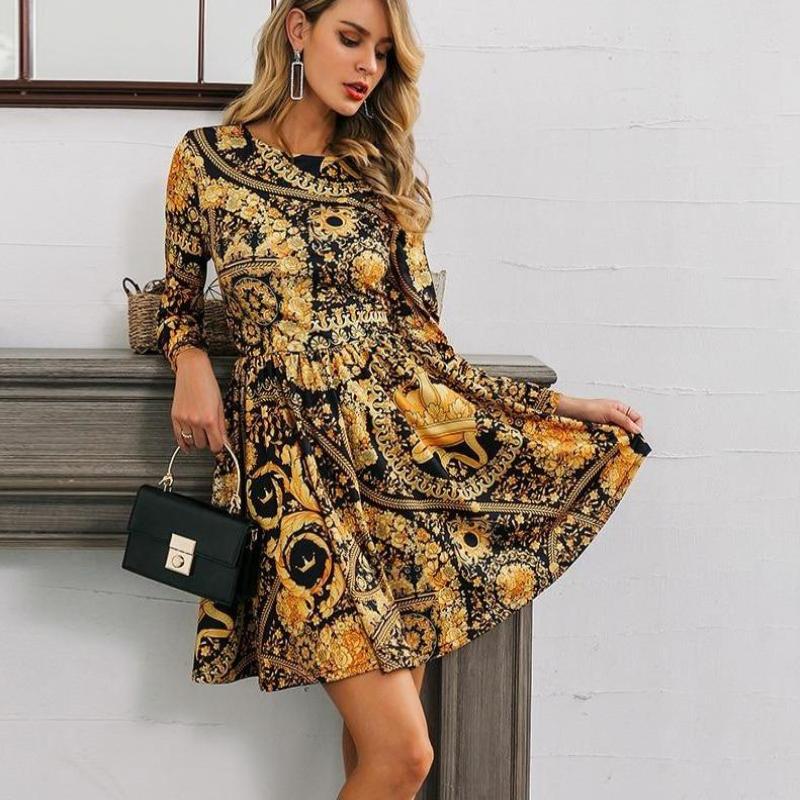 Vintage Short Dress Long Sleeve Gold Elegant - Easy Pickins Store