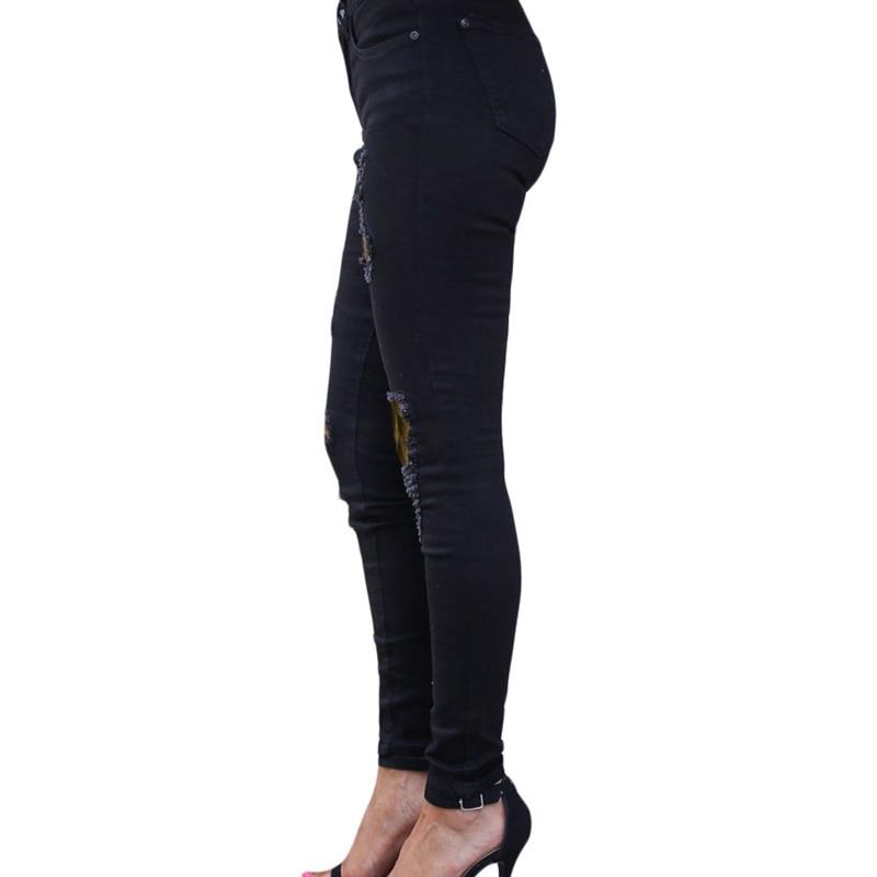 Waist Skinny Jeans Patchwork Irregular Ribbed Holes Pencil Stretch Slim Plus Sizes - Easy Pickins Store