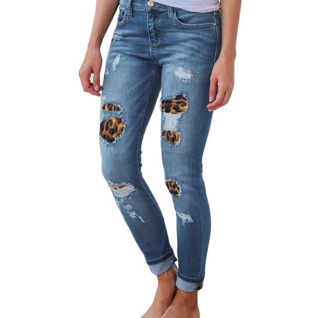 Waist Skinny Jeans Patchwork Irregular Ribbed Holes Pencil Stretch Slim Plus Sizes - Easy Pickins Store